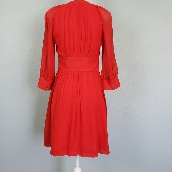 ARMANI EXCHANGE 100% Silk 3/4 Sleeve A-Line Dress Sz 6 Orange - Picture 6 of 10